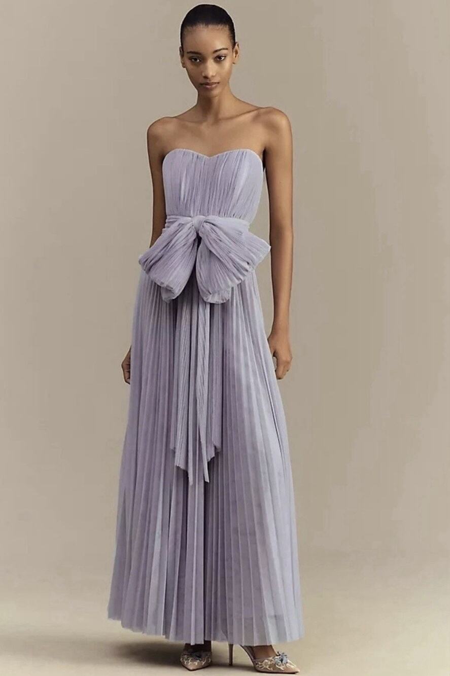 NWT Hutch Cataline Sweetheart Strapless Maxi Dress •4• Gown Pleated Tulle $395
